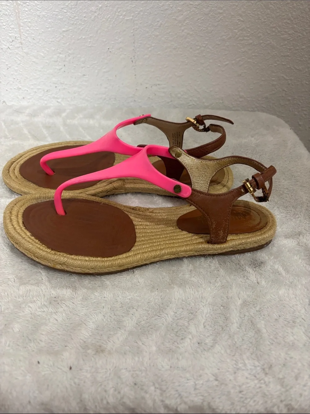 Michael Kors Bright Pink T-Strap Espadrille Sandals Women’s Size 6.5M